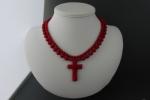 Bloedkoraal Dubbelrij ketting/oorhanger-set